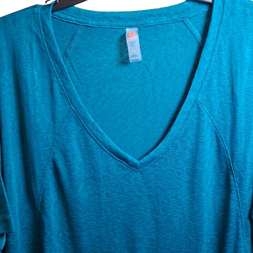 NWT MonoB Oversized Casual Top Sz L Teal Slight High-Low Athleisure